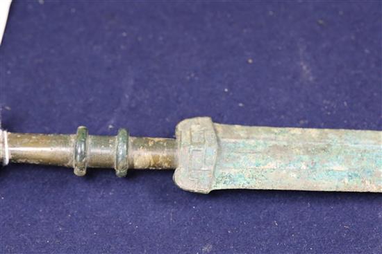 A Chinese bronze short sword, Han dynasty or later, L. 46cm